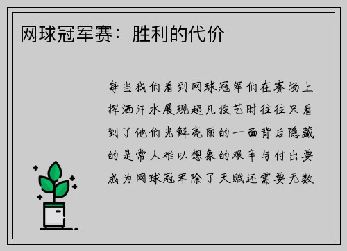 网球冠军赛：胜利的代价